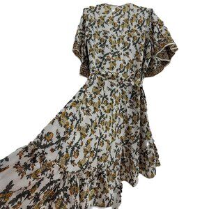 MAX STUDIO Dress Womens M Floral Crepe Wrap Midi Dress Flutter Sleeve NWT